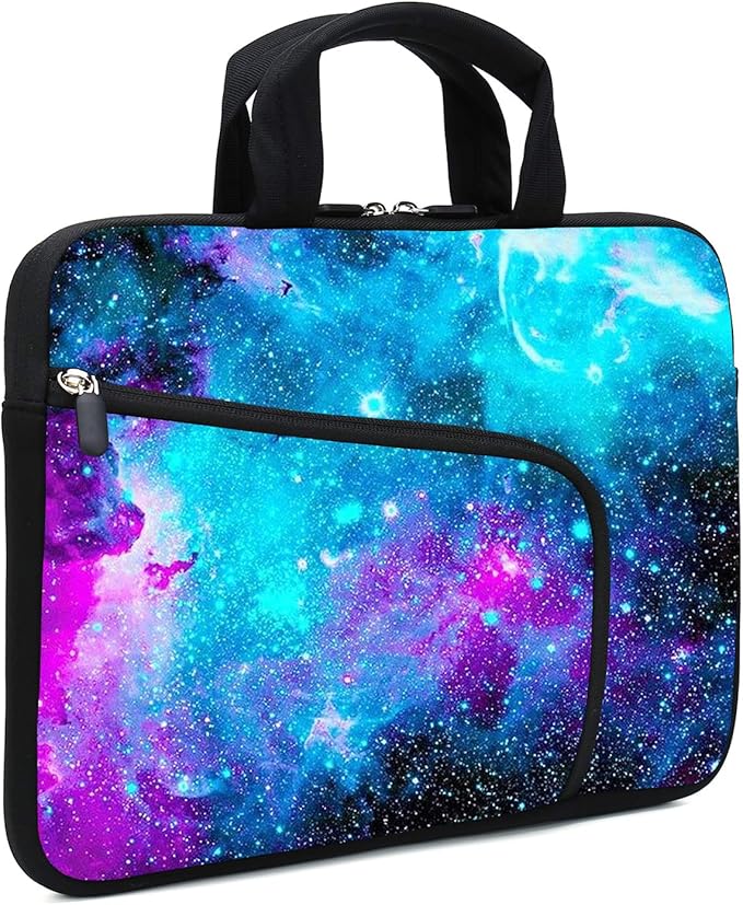 Blue Galaxy Neoprene Laptop Case - 11.6" & 12.2" Fits MacBook Air, Samsung, Acer, HP Ultrabook & Chromebook - Two Pockets, Handle & Tablet Sleeve