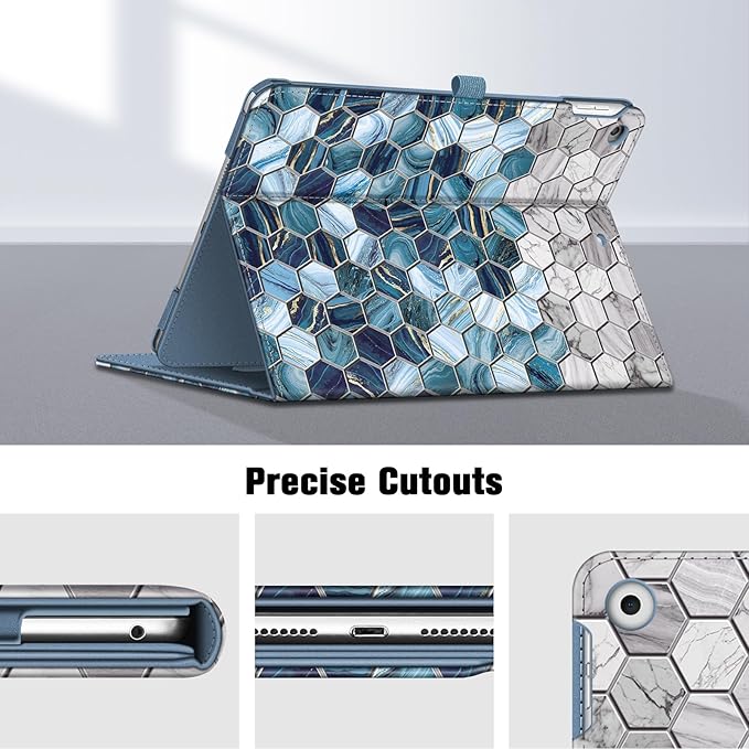 Fintie Case for iPad 9th / 8th / 7th Generation (2021/2020/2019) 10.2 Inch - [Corner Protection] Multi-Angle Viewing Stand Cover with Pocket & Pencil Holder, Auto Sleep Wake, Agate Hexagons