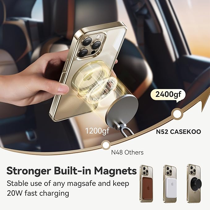 CASEKOO Titanium 360° Rotatable Magnetic Stand for iPhone 15 Pro Case [Compatible with Magsafe][16FT Military Protection] Slim 15 Pro with Kickstand Ring Phone Cover 6.1'', Antique Gold