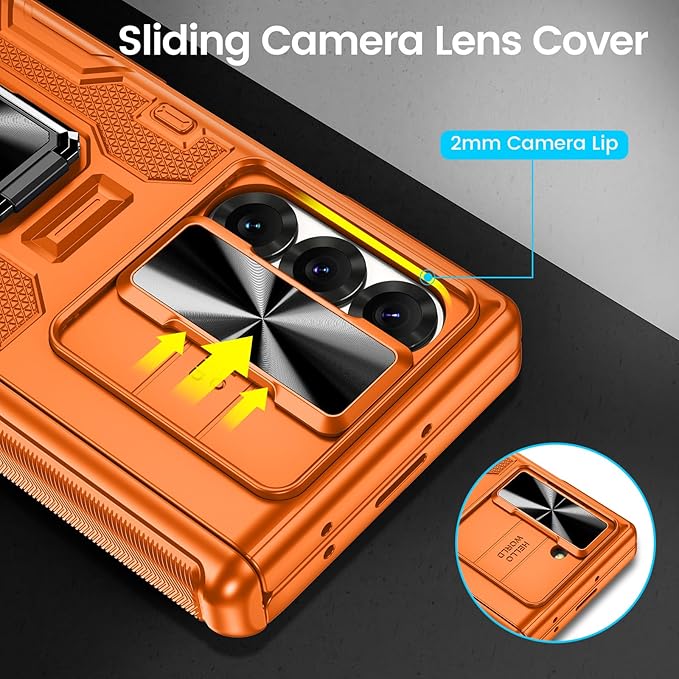 VEGO for Galaxy Z Fold 6 Case with Stand, 360°Ring Magnetic Kickstand & Hinge Protection & Front Screen Protector & Camera Cover & Belt Clip Holster Case for Samsung Galaxy Z Fold 6 5G - Orange