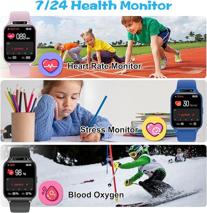 Smart Watch for Kids, 1.85" Fitness Tracker with Heart Rate, Sleep Monitor, IP68 Waterproof Smartwatches with Video Music, Pedometer, Game, NO APP/Phone, Gift for Boys Girls. (Classic, Silver)