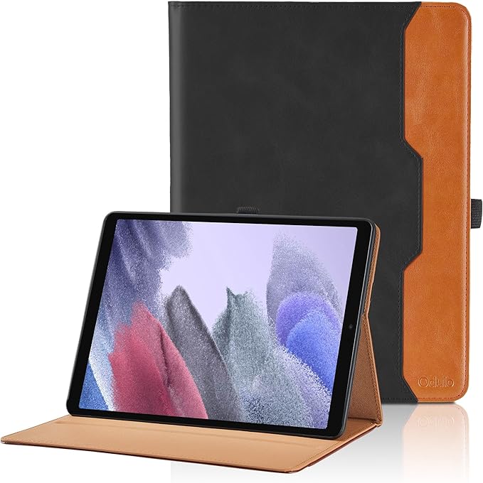 Case for Samsung Galaxy Tab A7 Lite 8.7 Inch 2021 (SM-T227/T225/T220) - PU Leather Business Flip Case with Hand Strap and Pocket, Black