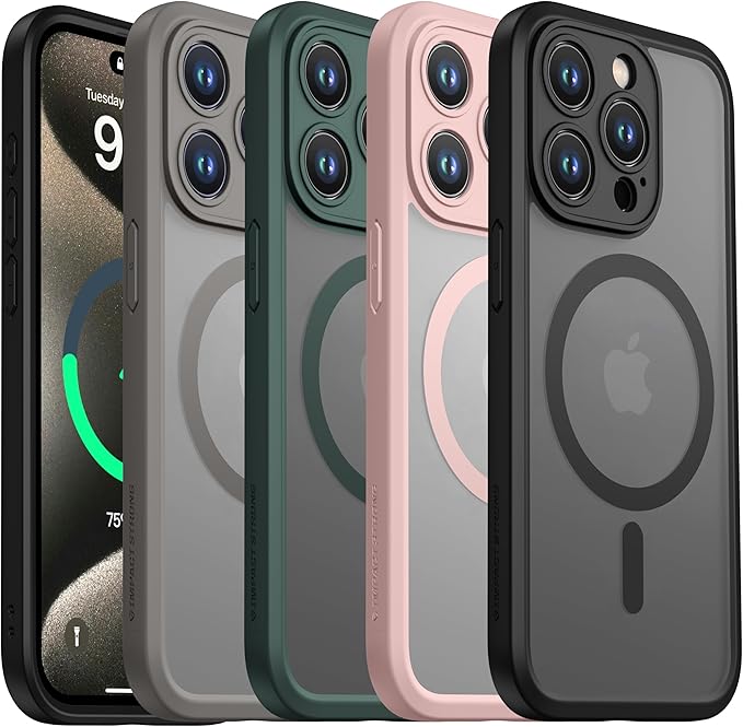 ImpactStrong Magnetic Guard Designed for iPhone 15 Pro Max Case [Camera Protection] [Military Grade Drop Tested] [Compatible with MagSafe] Slim Translucent Matte Phone Case (6.7") - Pink