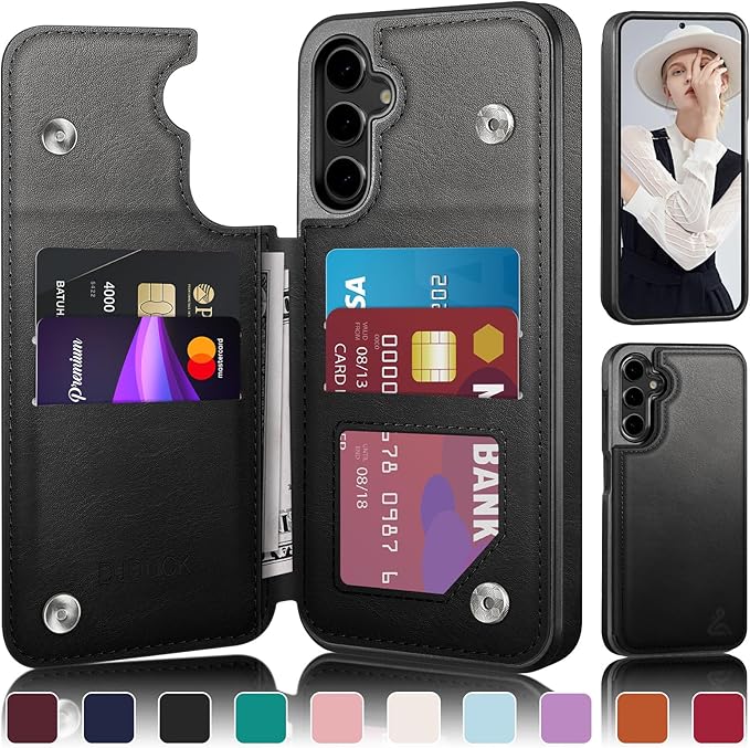 DJDUCK Designed for Samsung Galaxy S25 Case Wallet with Card Holder, [Magnetic Clasp Cover] [RFID Blocking Leather Protection] Shockproof Women Men Cases for Samsung S25 Black