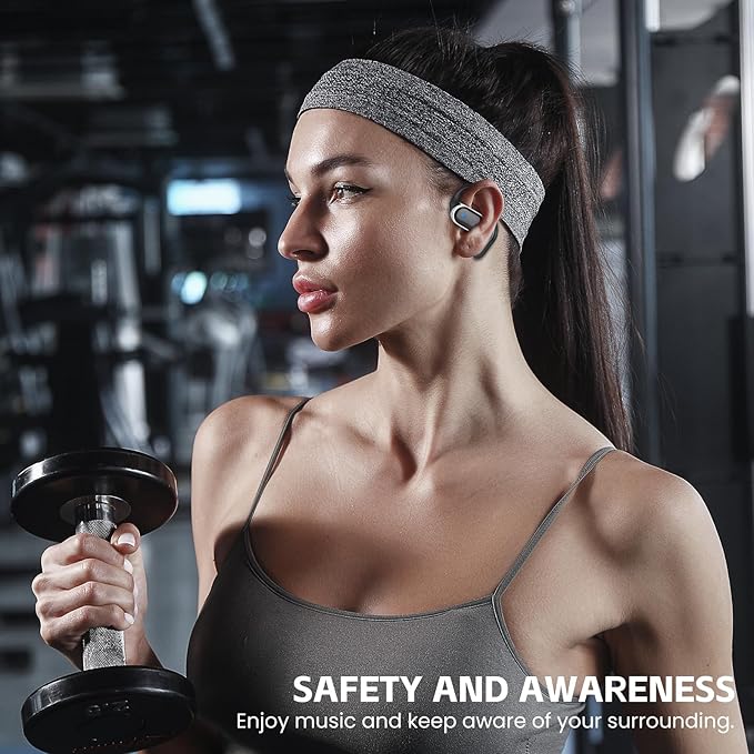 Open Ear Wireless Earbuds Bluetooth Headphones, 50Hrs Playtime Stereo Sound Earphones with IPX7 Waterproof Ear Buds for Fitness/Travel