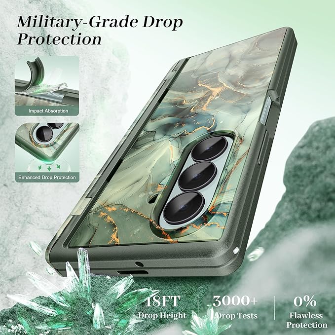 GVIEWIN for Samsung Galaxy Z Fold 7 Case Built-in HD Screen Protector [Compatible with Magsafe][Hidden Kickstand] Magnetic Full-Body Hinge Protection Slim Phone Case for Z Fold 7, Desert Dream/Green