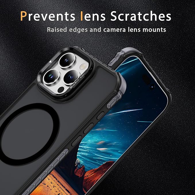 Magnetic for iPhone 16 Pro Case Black with MagSafe Wireless Charging Heavy Duty Military-Grade Shockproof Protection Adjustable Kickstand Slim Matte Anti-Fingerprint Cover Men Women
