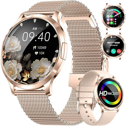 SUNKTA Smart Watch for Women(Dial/Answer Call), 1.32" AMOLED HD Display, 100+ Sports Mode Fitness Tracker Watch, 5ATM Waterproof/IP68/Sleep Smartwatch Women, iOS Android Smart Watches for Women