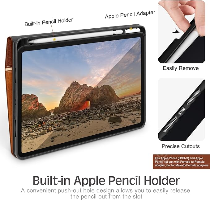 KingBlanc Case for iPad (A16) 11th Generation 11-inch 2025, iPad 10th Generation 10.9" 2022 with Pencil Holder, Vegan Leather Protective Stand Cover, Auto Sleep Wake, Multi-Angle Viewing/Typing, Brown