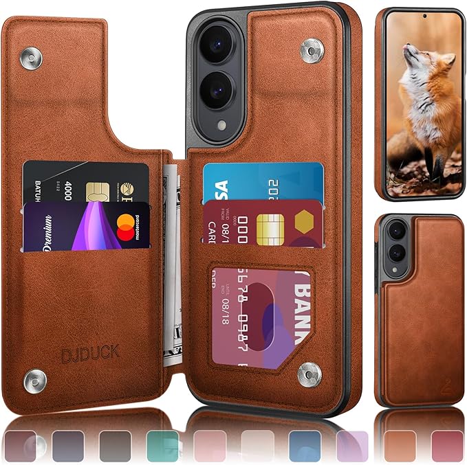 DJDUCK Designed for Samsung Galaxy S25 Edge Case Wallet with Card Holder, [Magnetic Clasp Cover] [RFID Blocking Leather Protection] Shockproof Women Men Cases for Samsung S25 Edge Light Brown