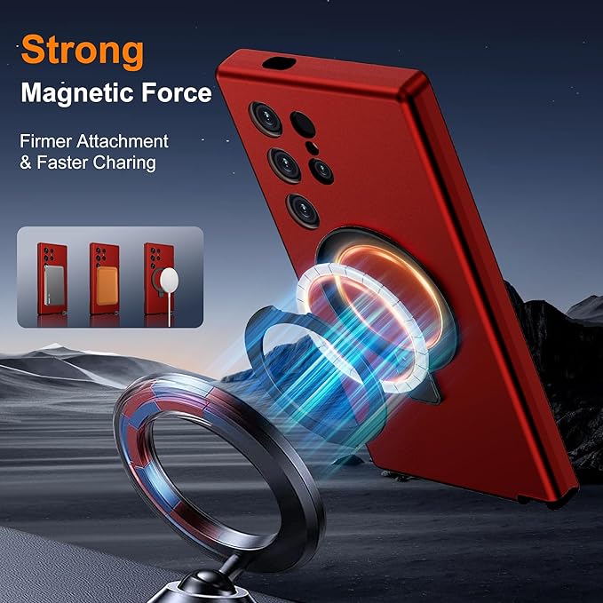 Designed for Samsung Galaxy S24 Ultra Case with Magnetic Ring Stand [Compatible with Mag-Safe][Military Grade Drop Protection][Build in Kickstand] S24 Ultra Phone Case 6.8",Red