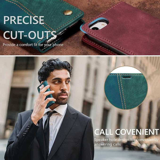 QLTYPRI Case for iPhone 16e, Vintage PU Leather Wallet Case Card Slot Kickstand Magnetic Closure Shockproof Flip Folio Cover for iPhone 16e - Retro Dark Green