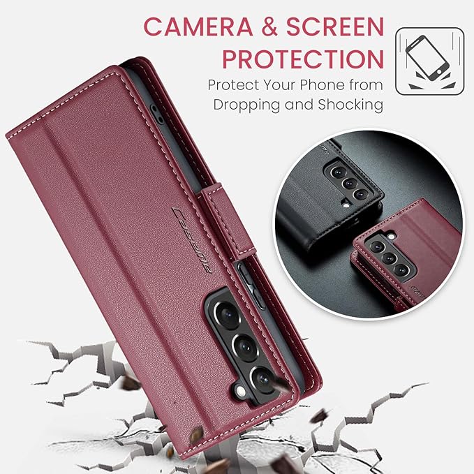 Case for Samsung Galaxy S22 Wallet Case, RFID Blocking PU Leather Flip Folio Cover Card Holder Kickstand Shockproof Phone Case Compatible with Samsung Galaxy S22, Red