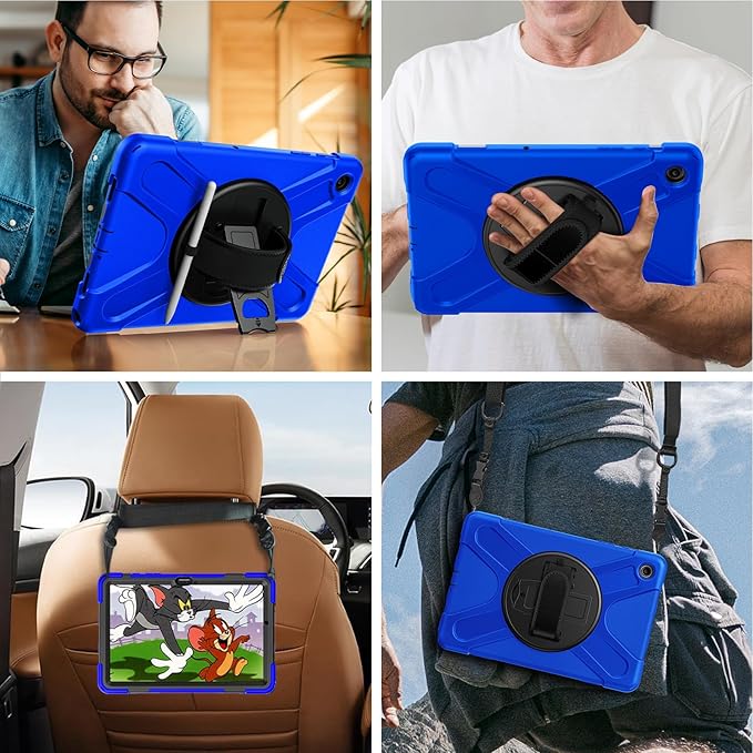 Gerutek Case for Samsung Galaxy Tab A9+/ A9 Plus Case 11" 2023, Full-Body Drop Protection Shockproof Cover with Screen Protector, 360° Rotating Stand, Hand/Shoulder Strap, Pencil Holder, Blue