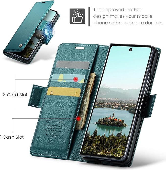 for Samsung Galaxy Z Fold 7 Case, Premium PU Leather Wallet Case Flip Cover with [RFID Blocking][Card Holder][Stand Function] Shockproof Protective for Samsung Galaxy Z Fold 7, Blue-Green
