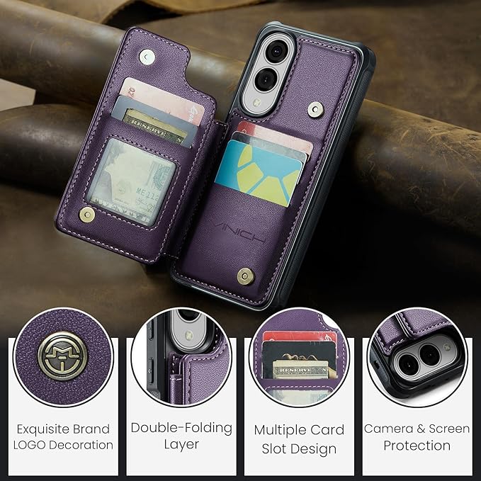 Vinich for Samsung Galaxy S25 Edge Wallet Case with Card Holder, RFID Blocking Credit Slots Kickstand Shockproof Phone Cover for Women Men, Purple