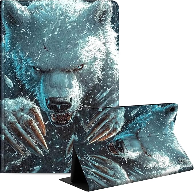 Case for Samsung Galaxy Tab A9 8.7-Inch 2023, Slim PU Leather Stand Cover with Auto Wake/Sleep, Multi-Angle Viewing & Shockproof, White Bear with Claws