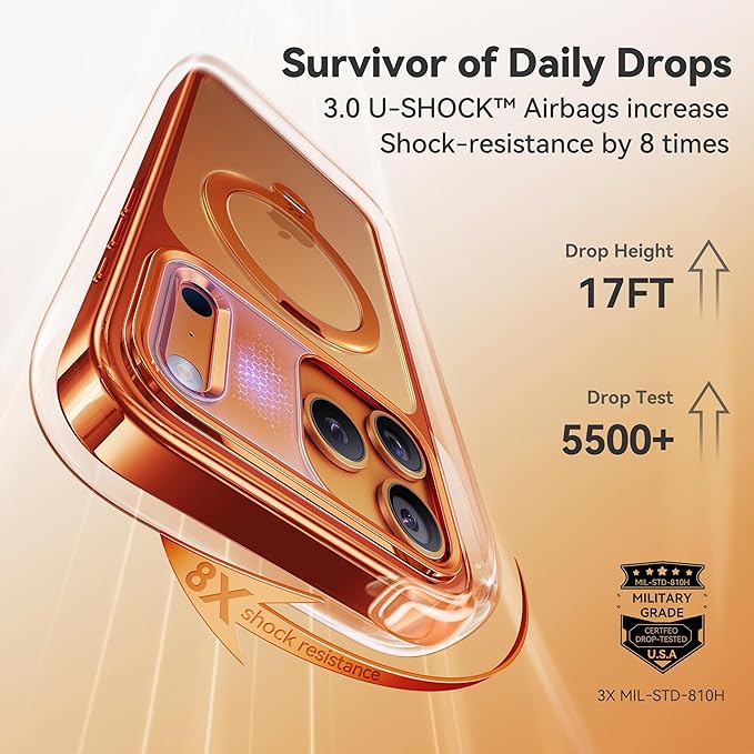 CASEKOO Cosmic Orange for iPhone 17 Pro Max Case with 360 Spin Magnetic Stand [Fit for MagSafe][17FT Military Protection] Slim Polished for iPhone 17 Pro Max Case with Stand 6.9'', Cosmic Orange