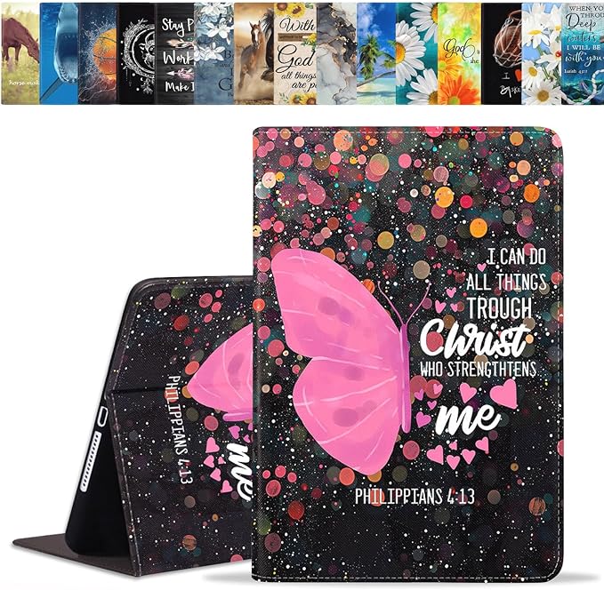Case for Samsung Galaxy Tab A9 Plus 11 Inch 2023 Model (SM-X210/X216/X218), Slim Lightweight PU Leather Stand Cover with Auto Wake/Sleep, Butterfly Quote Bible Verse Philippians 4:13