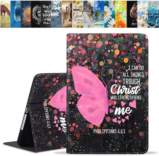 Case for Samsung Galaxy Tab A9 Plus 11 Inch 2023 Model (SM-X210/X216/X218), Slim Lightweight PU Leather Stand Cover with Auto Wake/Sleep, Butterfly Quote Bible Verse Philippians 4:13