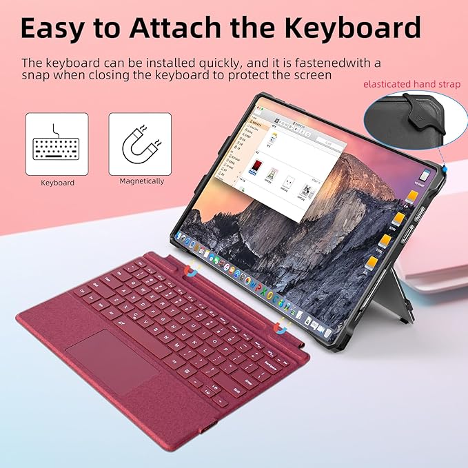 Case for 12.3" Microsoft Surface Pro 7+/7/6/5/4/Pro LTE Protective Rugged Cover Case, with Stylus Pen Holder and Hand Strap, Compatible with Type Cover Keyboard, Red