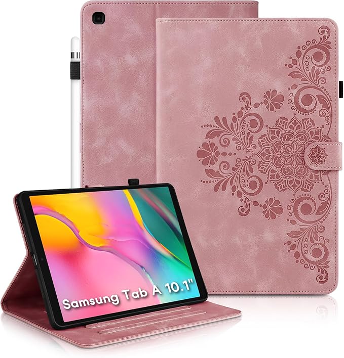 Mantala Funda para for Galaxy Tab A 2019 Case, Soft Touch Faux Leather with Card Slots and Kickstand, Water-Proof Precise Cutouts Compatible with Funda para Samsung Galaxy Tab A 10.1 2019 Pink