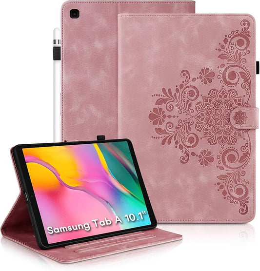 Mantala Funda para for Galaxy Tab A 2019 Case, Soft Touch Faux Leather with Card Slots and Kickstand, Water-Proof Precise Cutouts Compatible with Funda para Samsung Galaxy Tab A 10.1 2019 Pink