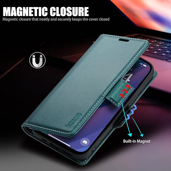 japezop iPhone 15 Pro 5G Wallet Case with [RFID Blocking],Card Holder Kickstand Magnetic,Leather Flip Case Wallet for iPhone 15 Pro 5G 6.1 Inch (Fashion Green)