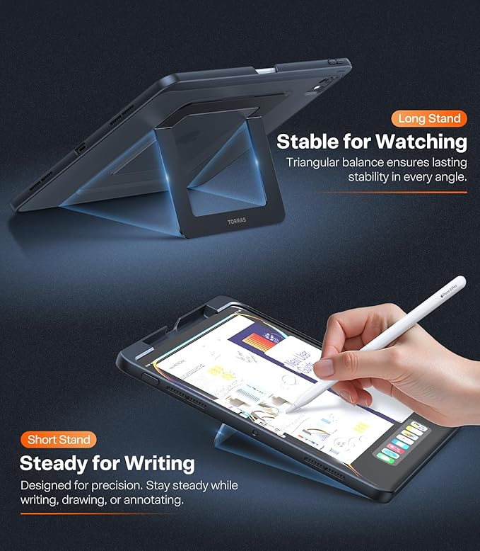 TORRAS for iPad Pro 13 inch Case 2024 (M4), Ultra Stable Stand, Multiple Adjustable Viewing Angles, Slim Protective Kickstand Cover, Translucent iPad Pro 13 Case with Pencil Holder, Black