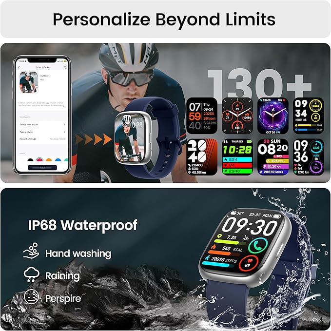 Smart Watch with Alexa Built-in, 1.83" HD Touchscreen Fitness Tracker with Bluetooth Calling, Fitness Watch with Heart Rate/Sleep Monitor/120+ Sports, IP68 Waterproof Smartwatch for Android iOS, Blue