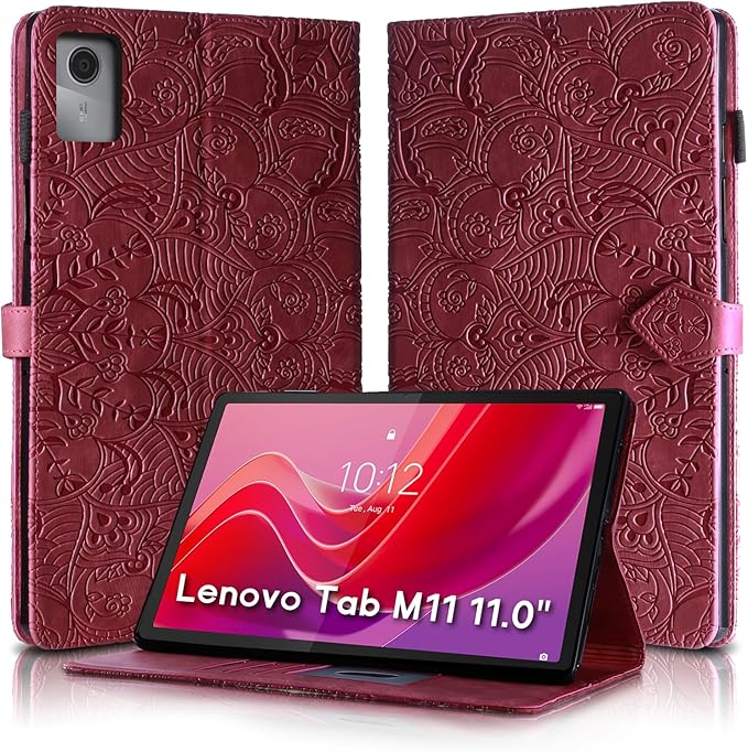 Vine Funda para for Lenovo Tab M11 11 Inch 2024, Soft Touch Premium Faux Leather Made with Card Slots, Water-Proof Precise Cutouts Compatible with Lenovo Tab K11 / M11 TB-330FU/TB-330KU Wine Red