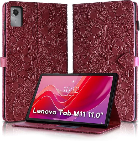 Vine Funda para for Lenovo Tab M11 11 Inch 2024, Soft Touch Premium Faux Leather Made with Card Slots, Water-Proof Precise Cutouts Compatible with Lenovo Tab K11 / M11 TB-330FU/TB-330KU Wine Red