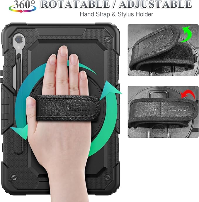 SEYMAC stock Case for Samsung Galaxy Tab S10 Lite / S10 FE / S9 FE 5G / S9 Tablet Case 10.9''/ 11'' Protective with Screen Protector, Pen Holder, 360 Rotate Stand, Hand Strap, Shoulder Strap, Black1