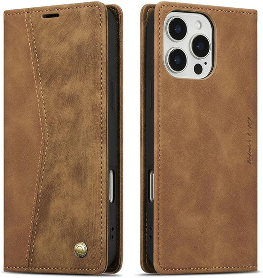 QLTYPRI for iPhone 16 Pro Case Wallet with Card Holder, Vintage PU Leather Kickstand Magnetic Closure Shockproof Folio Book Cover Case for iPhone 16 Pro - Retro Brown