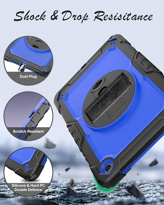Case for Samsung Galaxy Tab A9+ Plus Tablet Case 11" 2023 with Tempered Glass Screen Protector, [Proof],Rotatable Kickstand/Hand & Shoulder Strap/S Pen Holder (Blue)