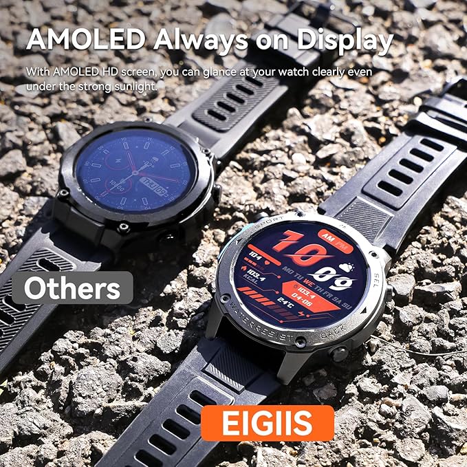 Military Smart Watch for Men GPS 6 Satellite Positioning Compass 164 Feet Water-Resistant for Swimming 500mAh Battery Make Answer Call Rugged Metal Body Smartwatch 1.43" AMOLED Always On Display Watch