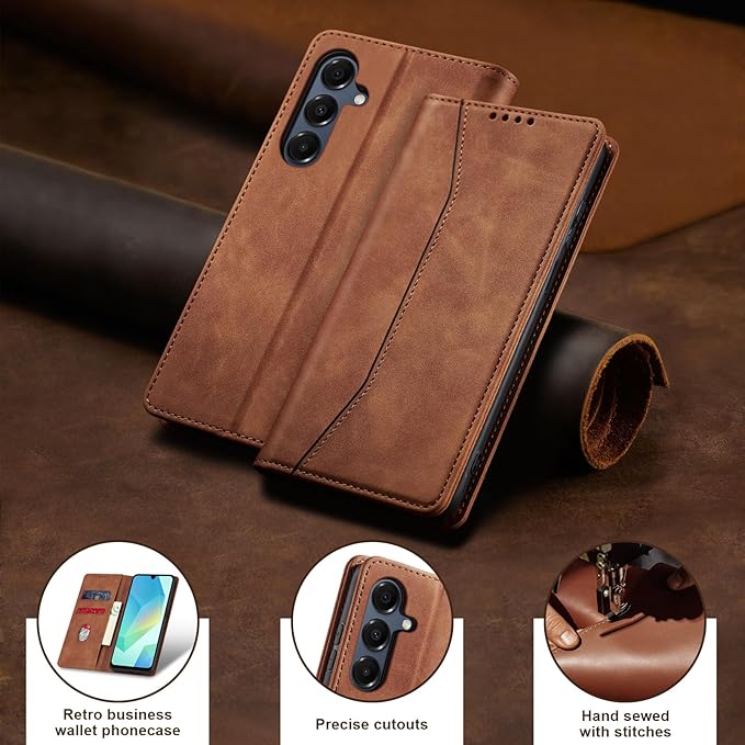 Jasonyu Flip Wallet Case for Samsung Galaxy A16,Leather Magnetic Folio Cover with Card Holder,Kickstand - TPU Shockproof Durable Protective Phone Case,Brown