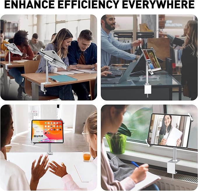 AboveTEK Anti Theft Locking Tablet Stand Holder - 360/320 POS Swivel - Lockable Tablet Security Stand Lock, Desktop Table Clamp Mount Fits 7 to 11 Inch iPad Fire Microsoft Galaxy Tab Google (Silver)