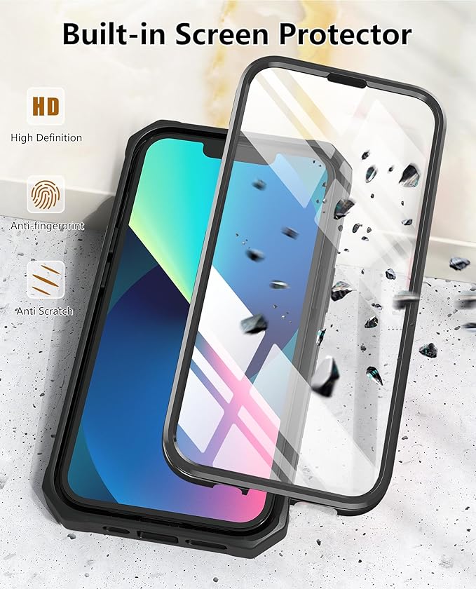 for iPhone 13/14 Protective Case: for iPhone 16e Cover with Built-in Kickstand | Heavy Duty Military Grade Hard Protection Shock Proof | Durable Dual-Layer Design Black