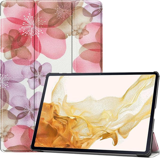 Smart Case for Samsung Galaxy Tab S10+ 2024/Tab S9 FE+/S9+ 2023 12.4-Inch, Ratesell Lightweight Trifold Stand Smart Case Cover with Auto Wake/Sleep Flower