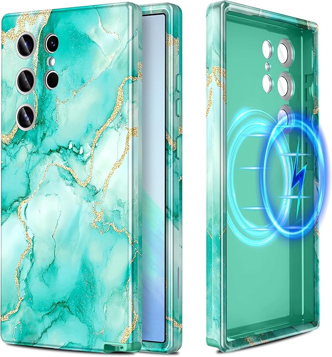 Casetego for Galaxy S24 Ultra Case,Compatible with MagSafe,[Military Grade Drop Test] Full Body Protection Slim Shockproof Rugged Marble Women Case for Samsung Galaxy S24 Ultra 6.8 inch,Turquoise