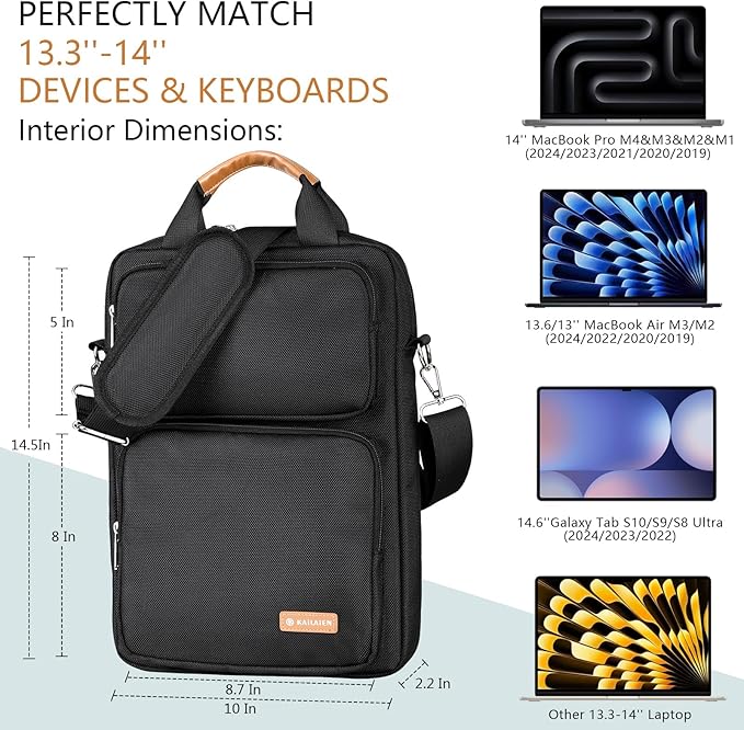 13.3-14 Inch Laptop Sleeve Bag, Laptop Bag for 14'' MacBook Pro M4 2024,14'' MacBook Pro M3&M2&M1 2023/2021, 13.6/13'' New MacBook Air M3/M2 2024/2022,Tab S8 Ultra 14.6",with Shoulder Strap(Black)