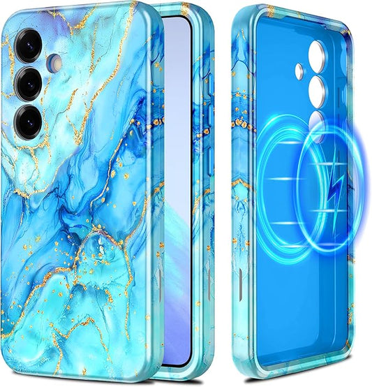Casetego for Galaxy S25 Plus Case,Compatible with MagSafe,[Military Grade Drop Test] Full Body Protection Slim Shockproof Rugged Marble Women Case for Samsung Galaxy S25 Plus 6.7 inch,Light Blue