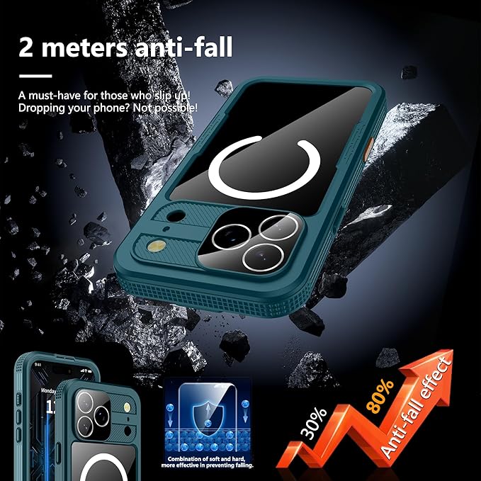 GOLDJU Magnetic for iPhone 17 Pro Max Case-Waterproof, Built-in Screen & Camera Protector-IP68 Underwater Full Body 16FT Military Dropproof Shockproof Case for 17 Pro Max 6.9''- Blue