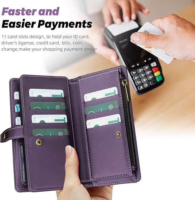 TwoHead for Samsung Galaxy S23 Plus Wallet Case with Card Holder,Detachable Magnetic Phone Case for Galaxy S23 Plus,PU Leather All-Round Protective Phone Cover Wallet with Strap(6.6 in,Deep Purple)