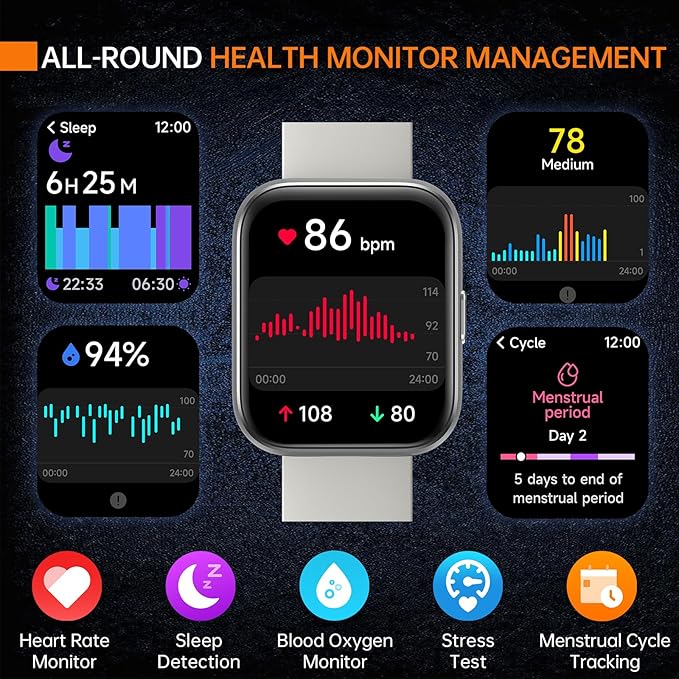 aeac Smart Watch for Women/Men, Fitness Watch, Alexa Built-in & Stable Bluetooth Call, with Heart Rate/SpO2/Sleep Monitor, 100 Sports, IP68 Waterproof Smartwatches for iOS Android