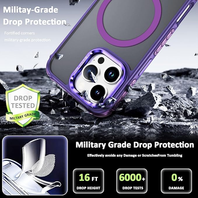 16 Pro Max Phone Case for iPhone 16 Pro Max, with Stand,[Compatible with MagSafe] Heavy Duty Drop Protection Magnetic Case for iPhone 16 Pro Max, Purple