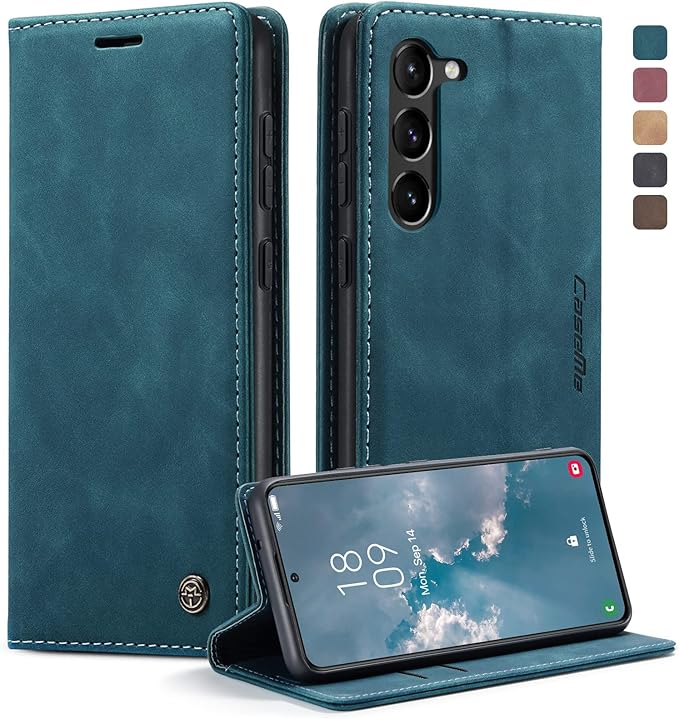 for Samsung Galaxy S23 5G Case, Flip Wallet Leather Case with Card Holder Magnetic Closure Shockproof Kickstand Protective Phone Cases Cover for Galaxy S23 5G 6.1 Inch,Blue-Green