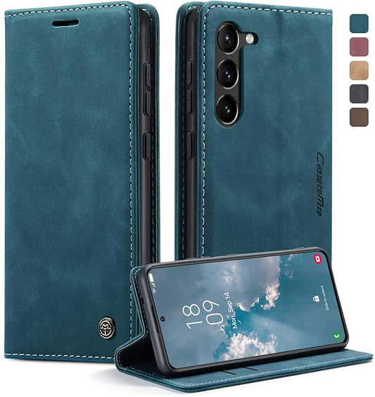 for Samsung Galaxy S23 5G Case, Flip Wallet Leather Case with Card Holder Magnetic Closure Shockproof Kickstand Protective Phone Cases Cover for Galaxy S23 5G 6.1 Inch,Blue-Green
