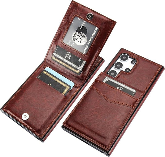 KIHUWEY for Samsung Galaxy S24 Ultra Case Wallet with Credit Card Holder, Flip Premium Leather Magnetic Clasp Kickstand Heavy Duty Protective Cover for Samsung Galaxy S24 Ultra 6.8" (Brown)